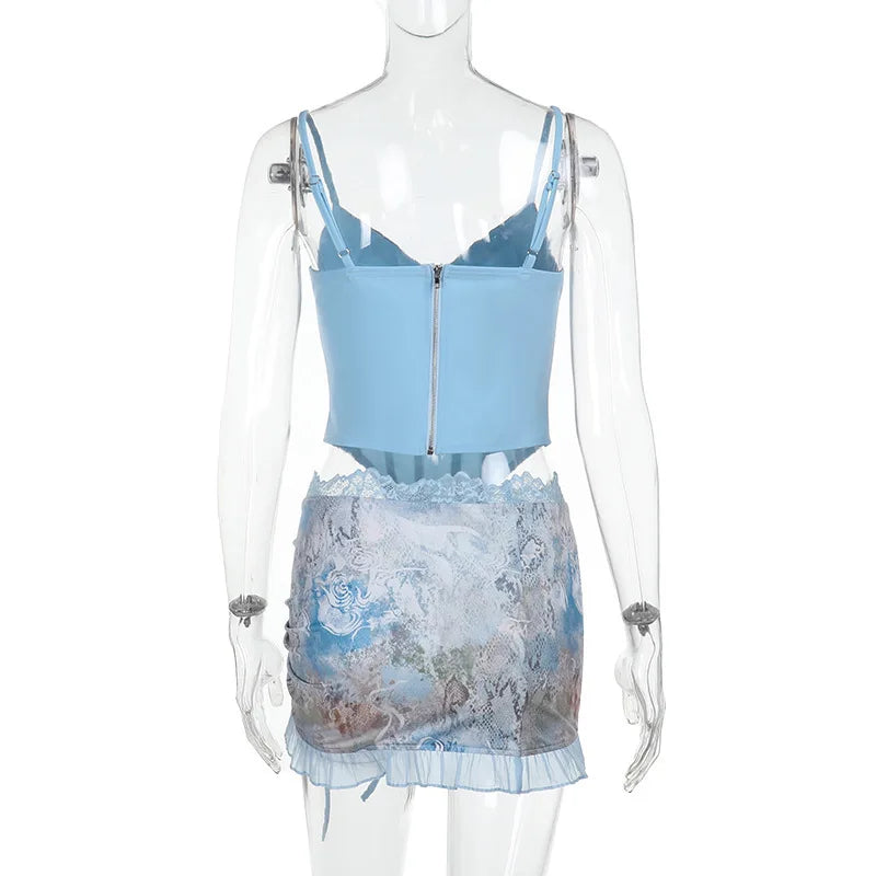 סט שני חלקים טופ מחוך וחצאית מיני כיווצים בעיצוב ANIMAL PRINT  - טינה