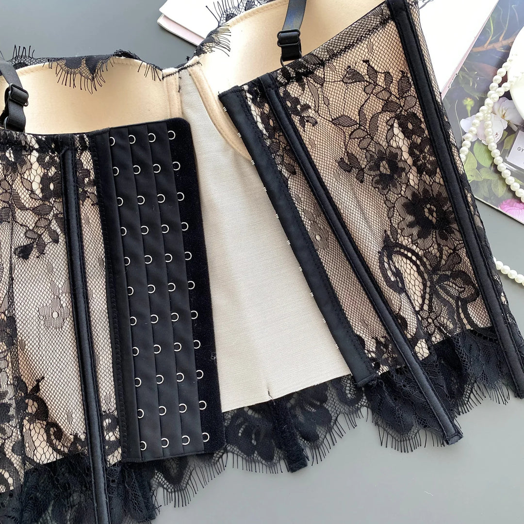 Lace corset with pin closure