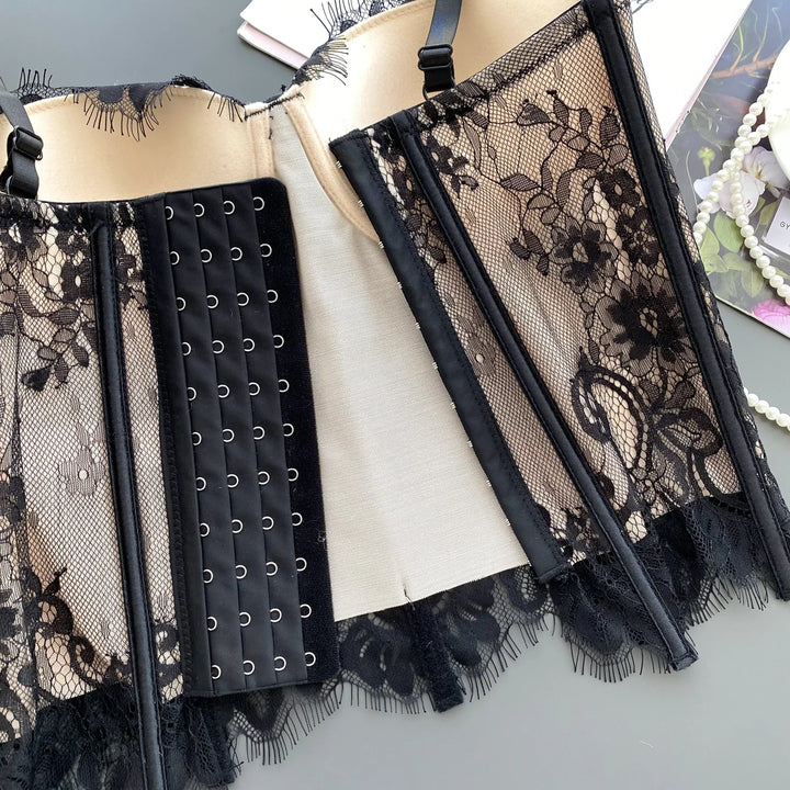 Lace corset with pin closure