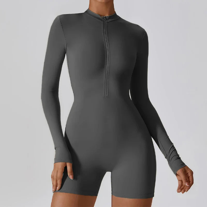 אוברול קצר/ ארוך ספורטיבי צמוד בד מחטב סגירת רוכסן -  Andi