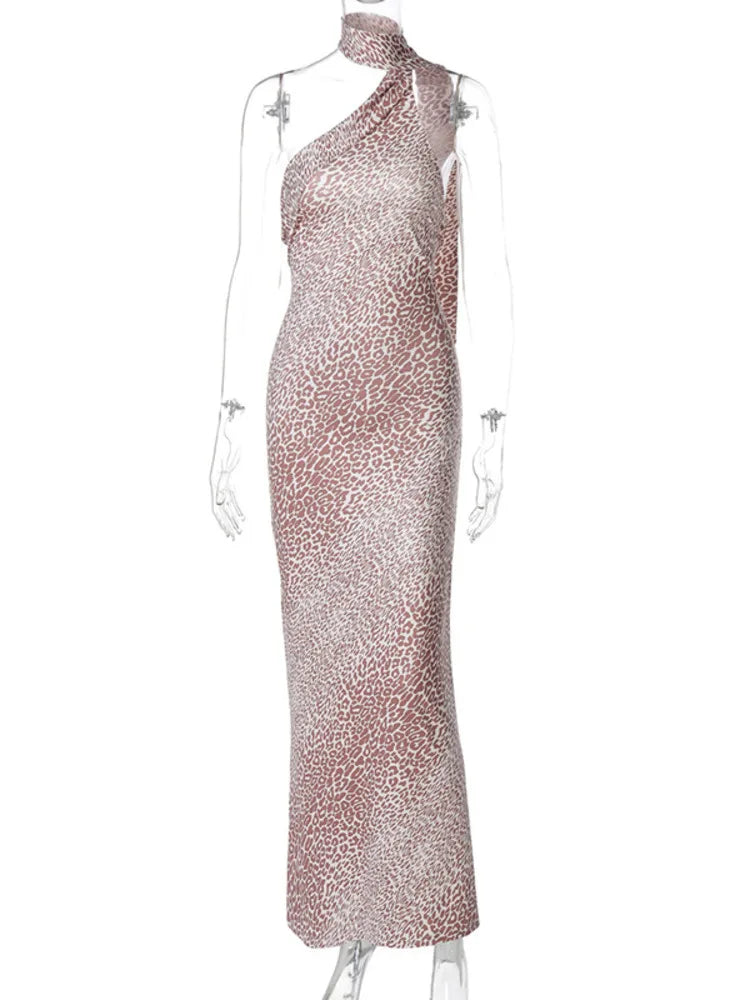 שמלת מקסי מנומרת בעיצוב קשירה בצוואר - אמזונה