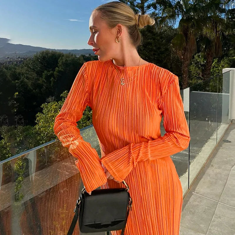 שמלת מקסי כיווצים בד מבריק - Abigail