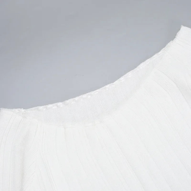 שמלת מקסי סרוגה כתפיים חשופות שרוולי פעמון - סאלין