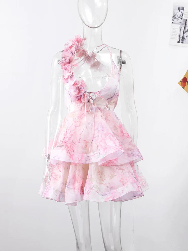 3D Floral Design Tulle Mini Dress - Isabella