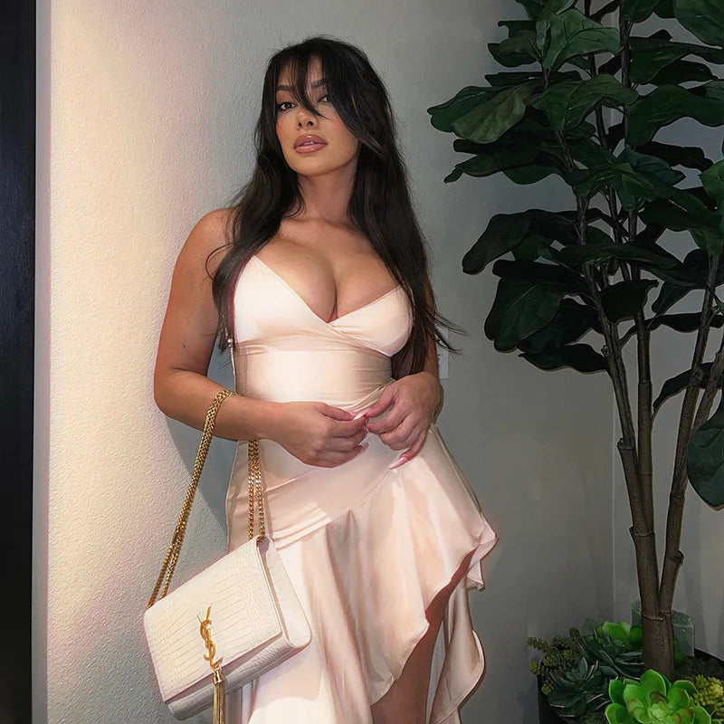 שמלת מקסי סאטן מלמלה בעיטור שסע - סיאנה