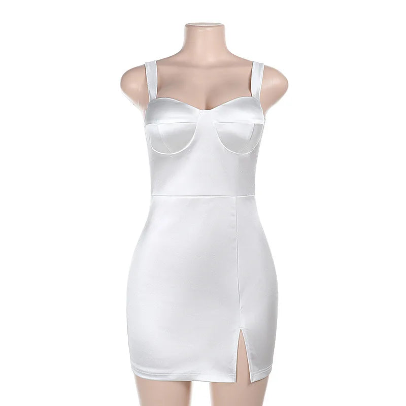 שמלת מיני סאטן בעיטור שסע - אנט