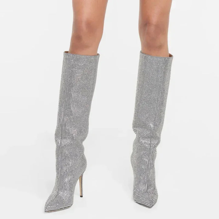 High-heeled pointed-toe boots with glittery rhinestones - Josie