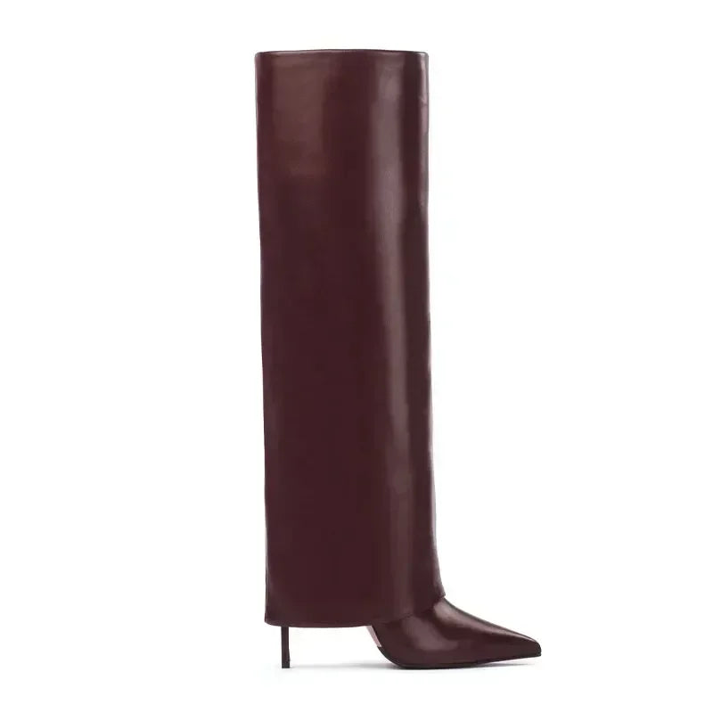 Genuine leather/imitation leather high pointed heel boots - Amaya