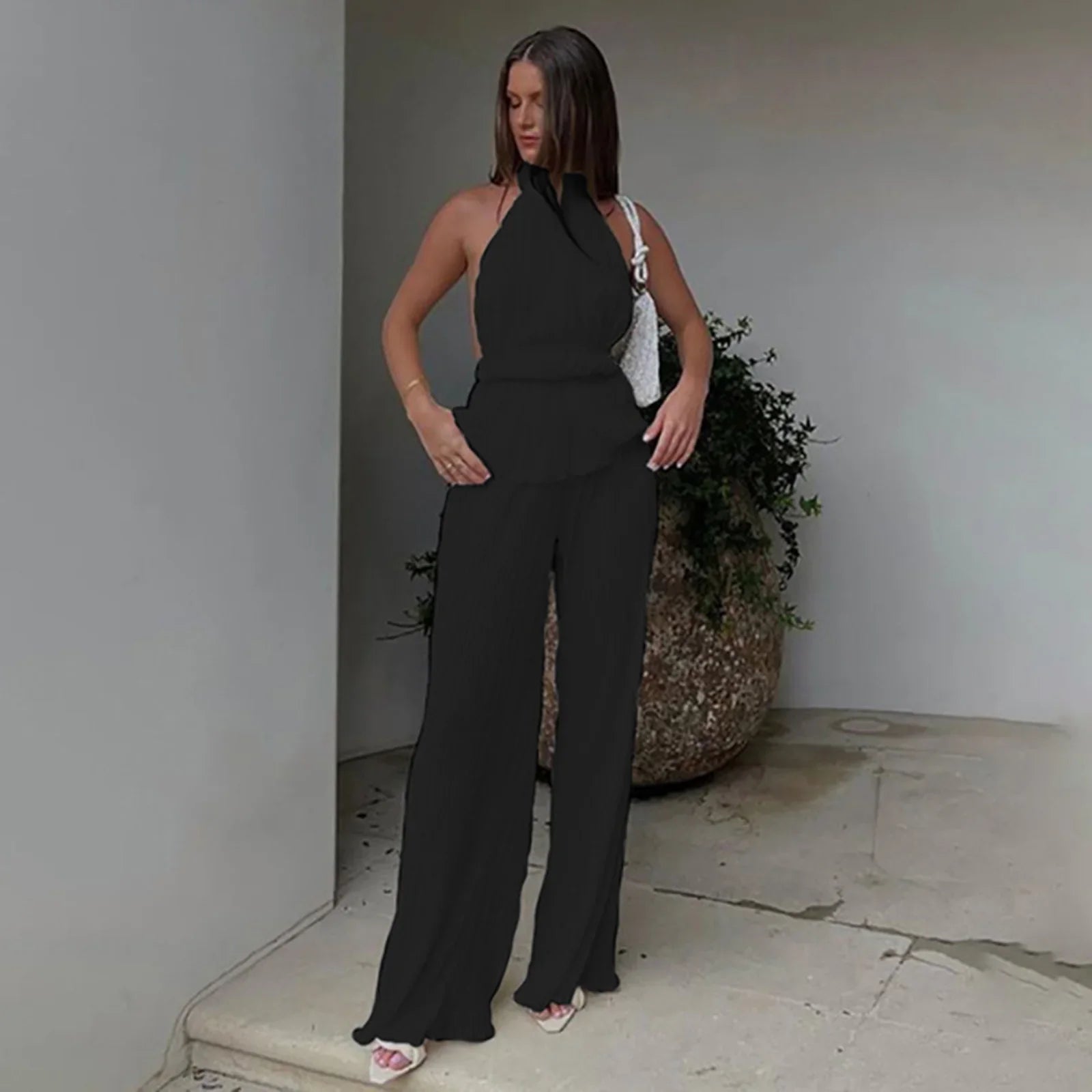 חליפת שני חלקים בד קרפ מכנסיים ארוכים וחולצה - מילאן