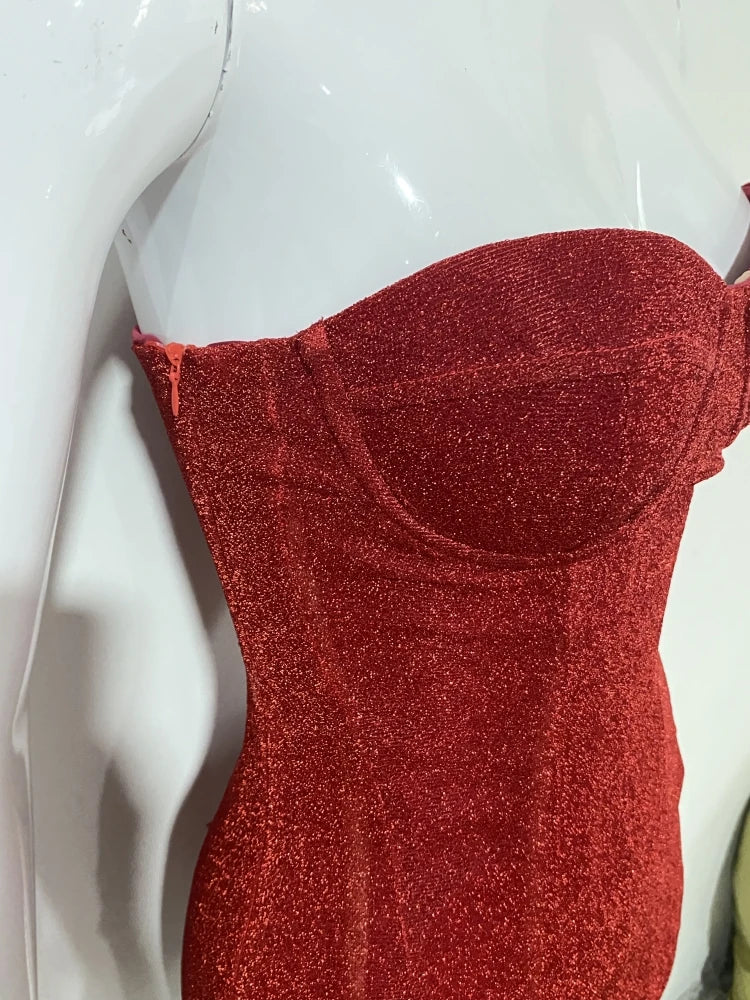 שמלת מיני סטרפלס נצנצים קשירות בגב להצרה והצמדה - טוהר