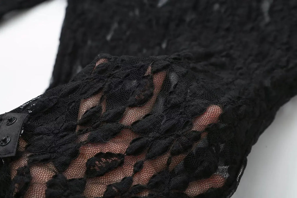 חליפת תחרה שני חלקים בגד גוף ומכנסיים ארוכים - מנור