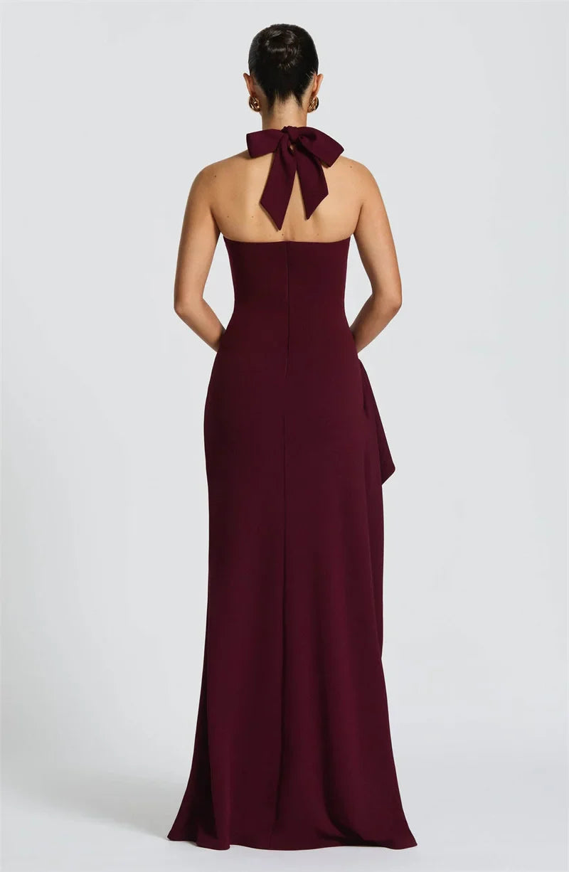 שמלת מקסי אלגנטית בעיצוב שסע קשירה בצוואר - ווין