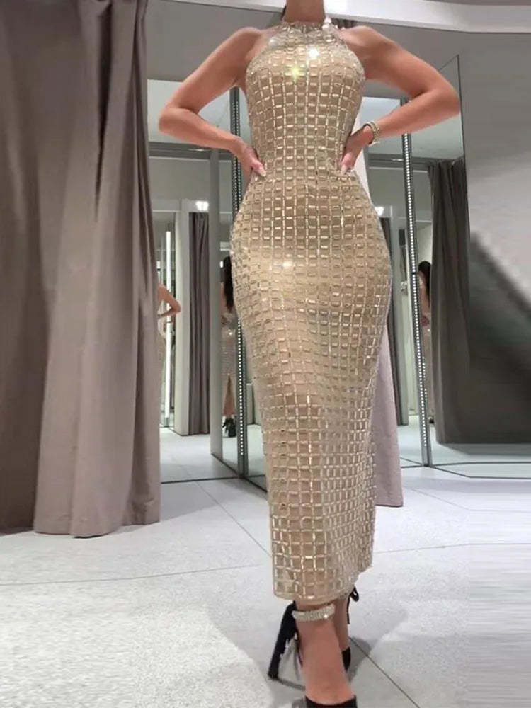 Strapless top/mini skirt/maxi dress/maxi dress with sparkling rhinestones