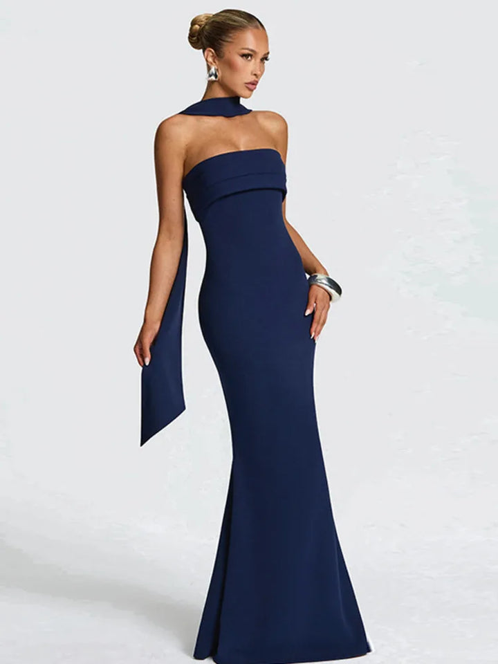 Strapless maxi dress with scarf decoration - MAROM