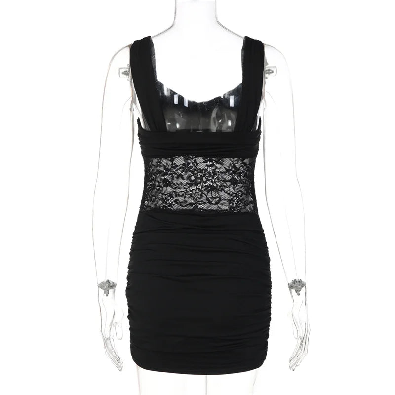 Ruched mini dress with a lace design - ORA