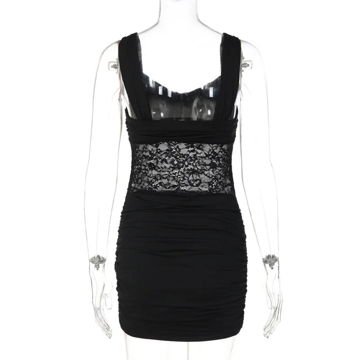Ruched mini dress with a lace design - ORA