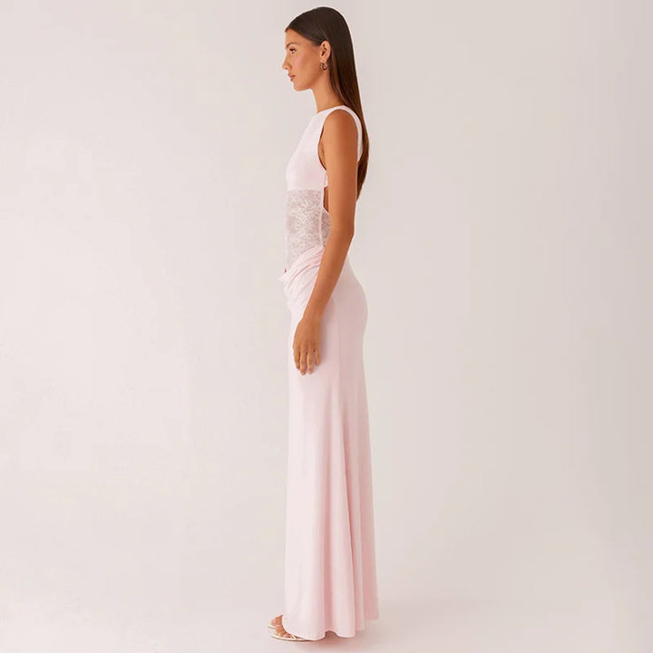 Maxi dress with lace design and open back pleats - Lilin