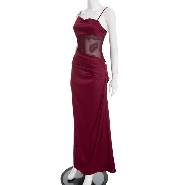 Satin Maxi Dress with Mesh Design - Jordan