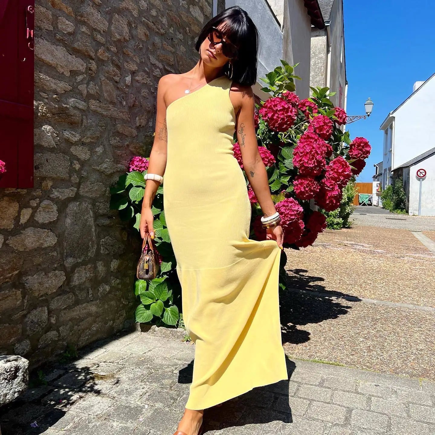 שמלת מקסי סרוגה כתפייה אחת - פלורין