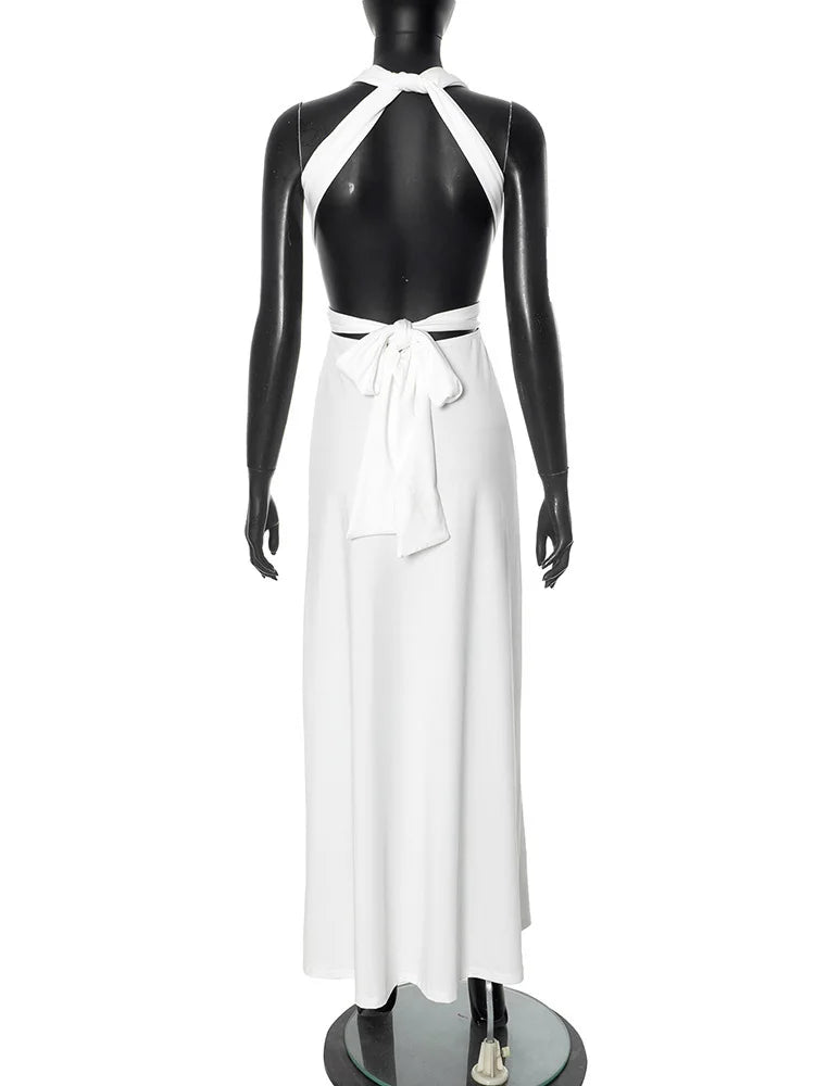 שמלת מקסי בוהו בעיצוב קשירות בעיטור אבזמי זהב - מיכאלה