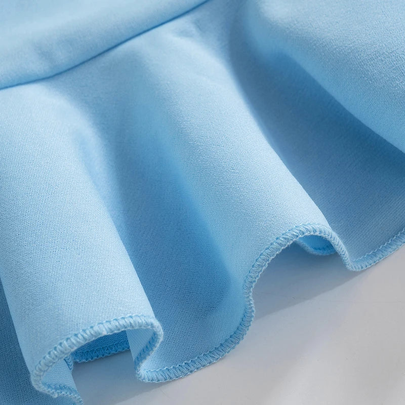 שמלת מיני סטרפלס צמודה בעיטור מלמלה - בלו