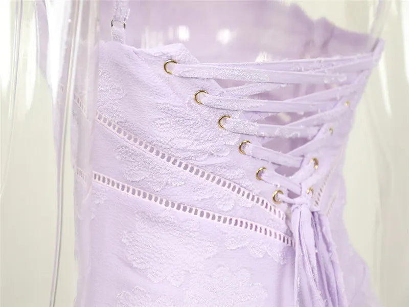 שמלת מקסי בעיטור רקמת פרחים קשירה בגב להצמדה במותן - מילי