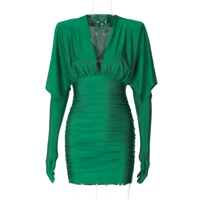 שמלת מיני כיווצים בד מבריק - קרול