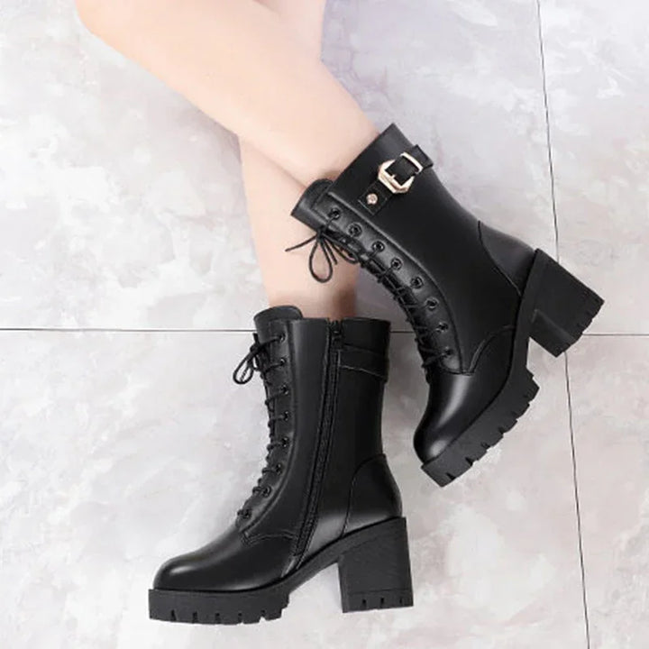 Faux leather heeled boots with fur lining - Cassandra