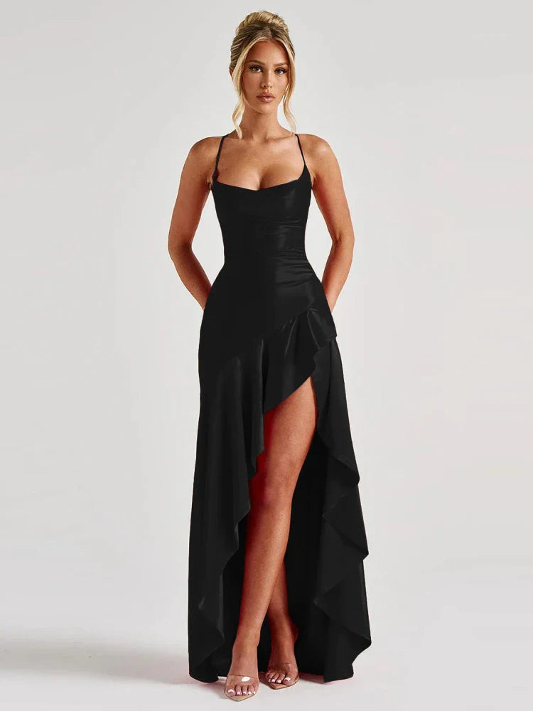 שמלת מקסי סאטן מלמלה קשירות בגב - פביולה