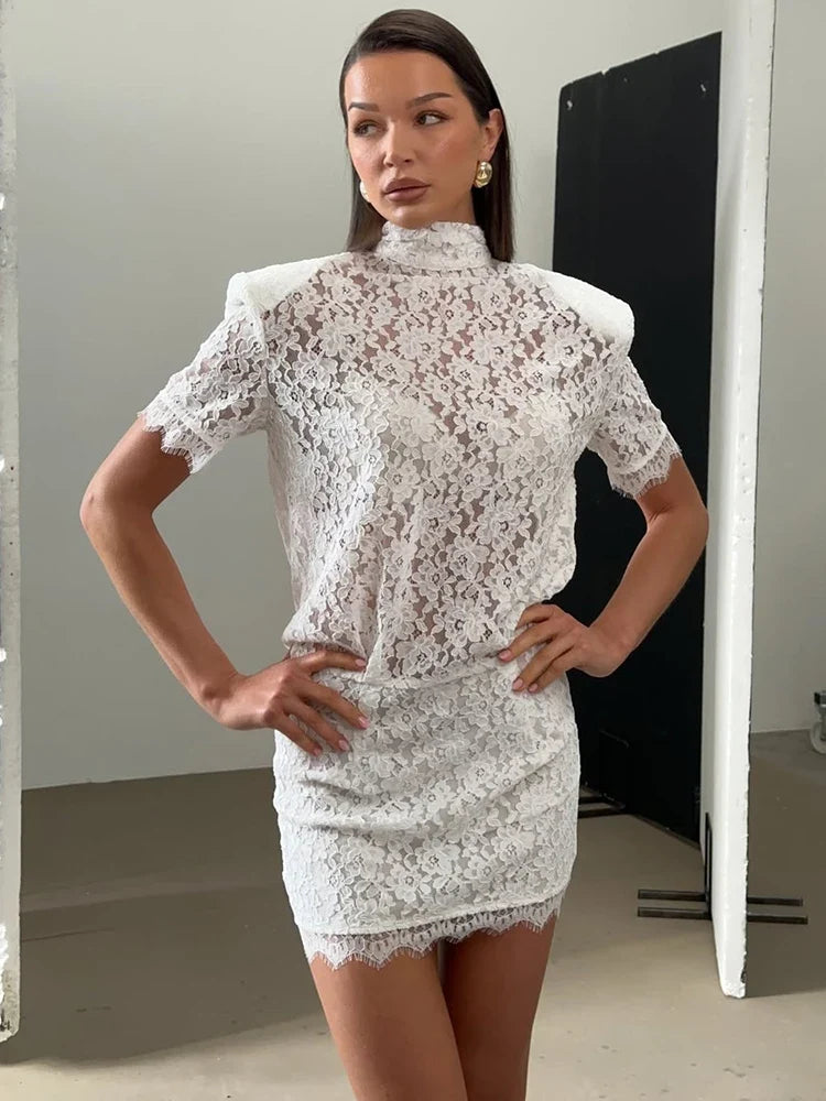 Lace mini dress with a turtleneck - Billy