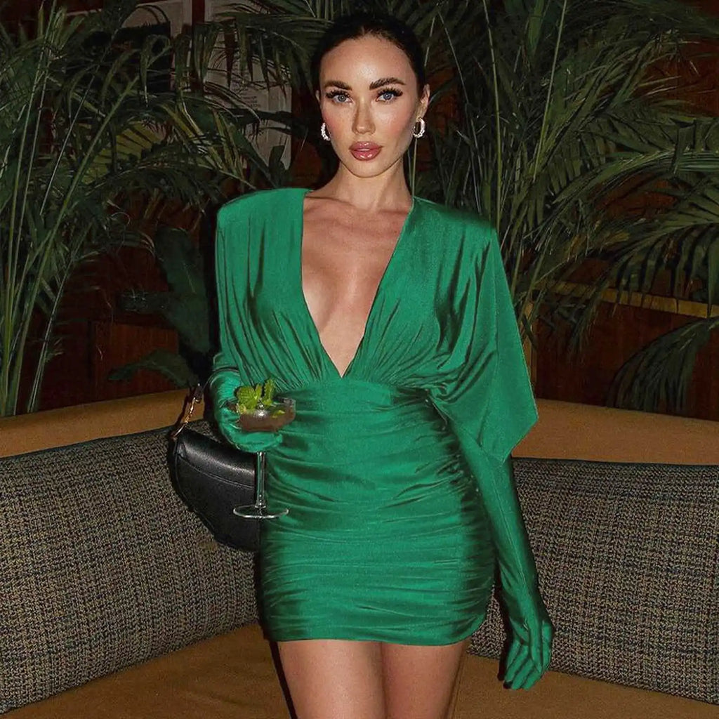 שמלת מיני כיווצים בד מבריק - קרול