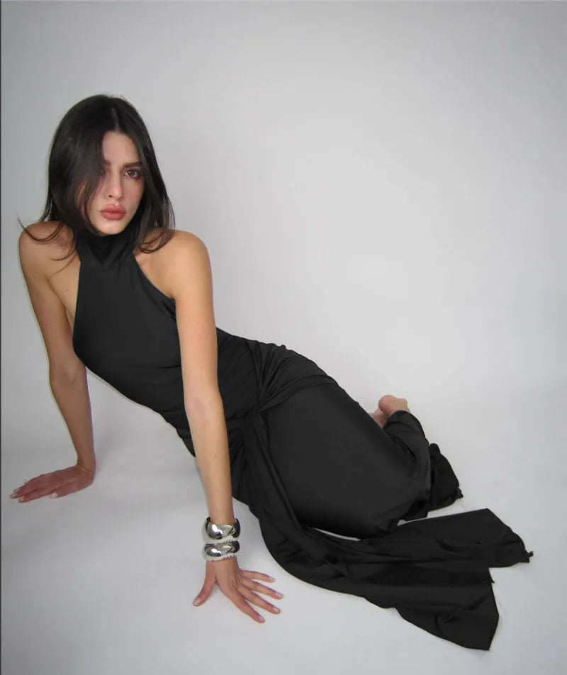 שמלת מקסי צווארון גולף גב פתוח - LINA