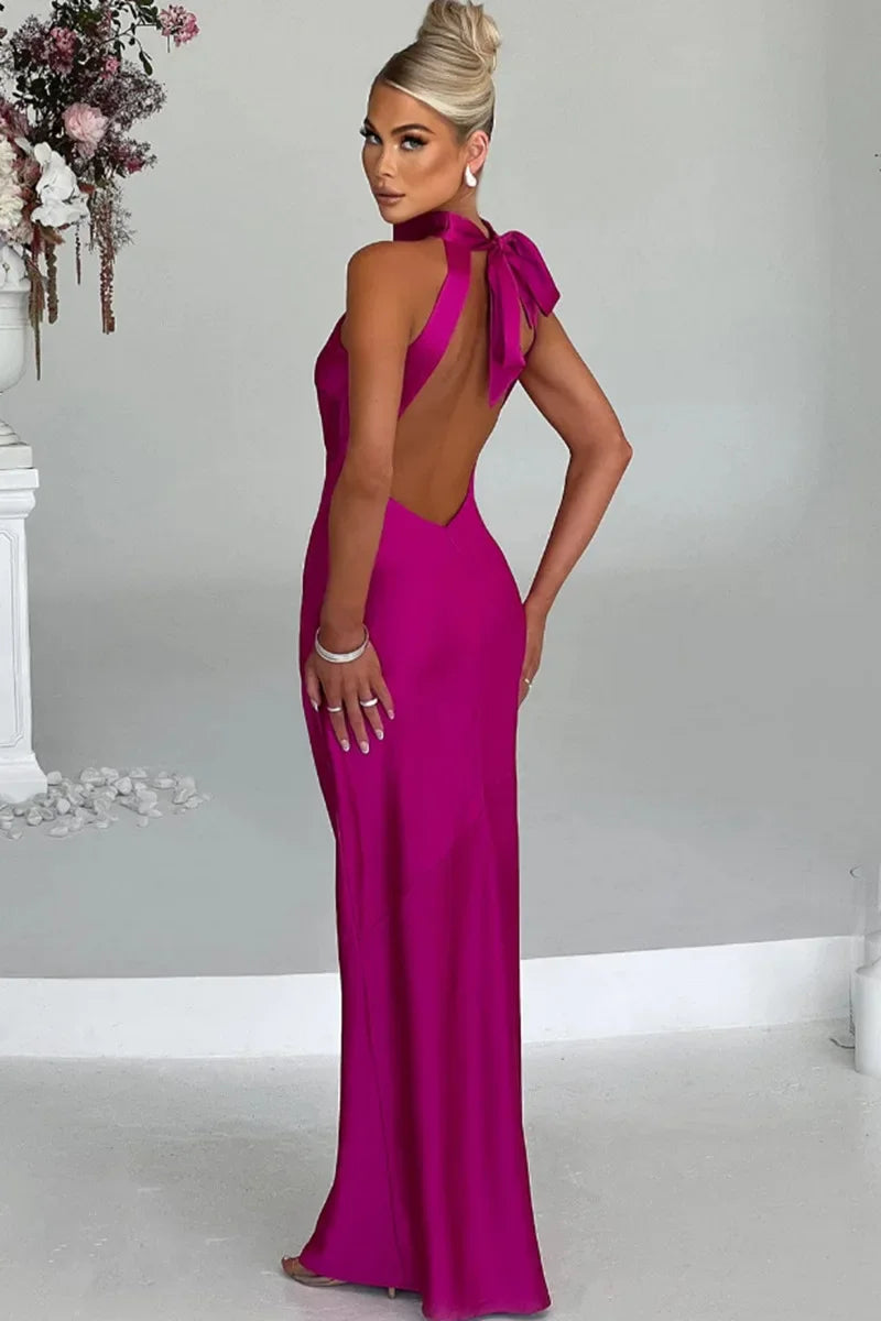 שמלת סאטן מקסי קולר בעיטור שסע - אמארי