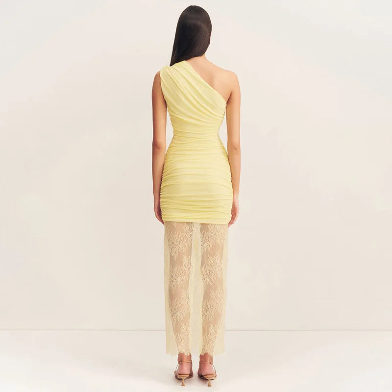 שמלת מקסי כיווצים בעיצוב תחרה - אמריז'ה