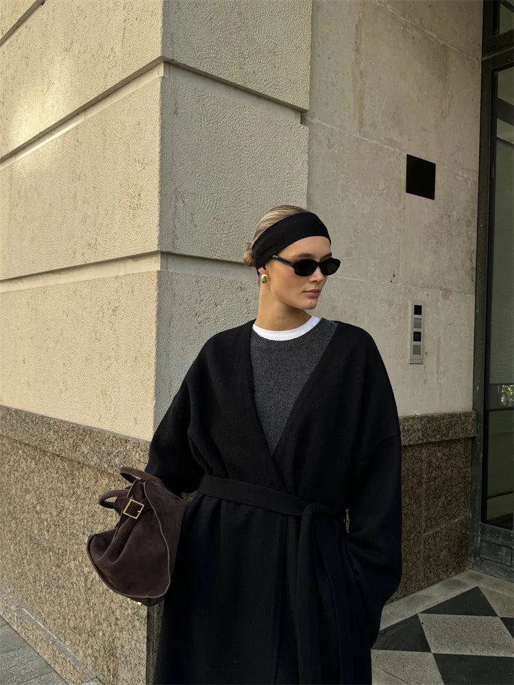 קרדיגן צמרי ארוך סגירת חגורת קשירה - קאי