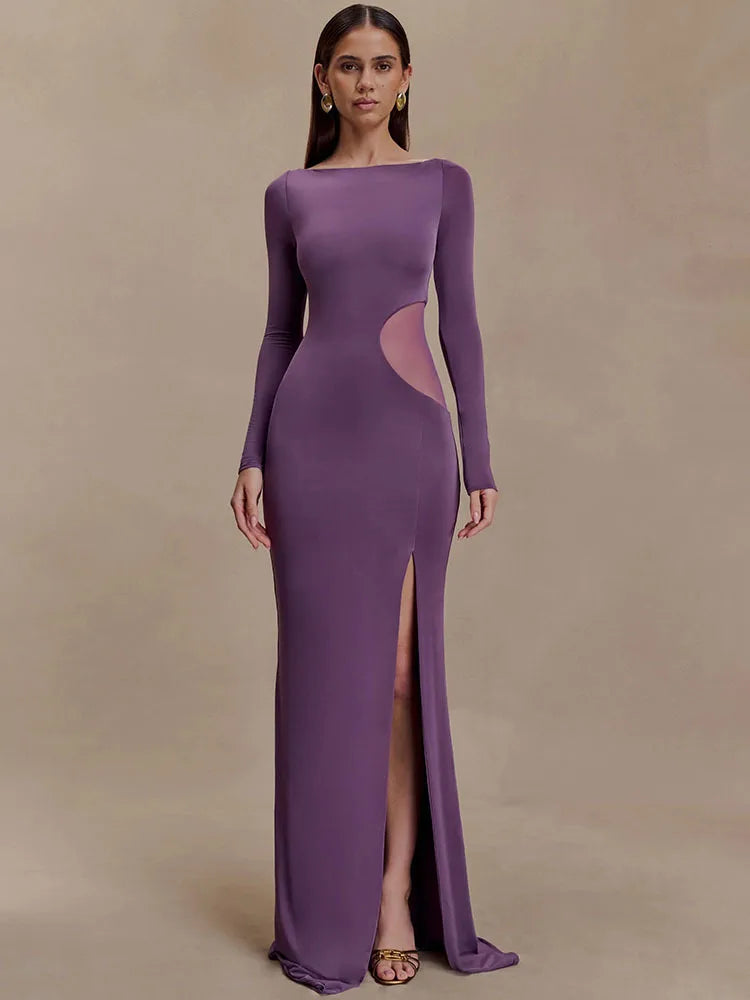 Maxi dress with slit and mesh design - ALONA