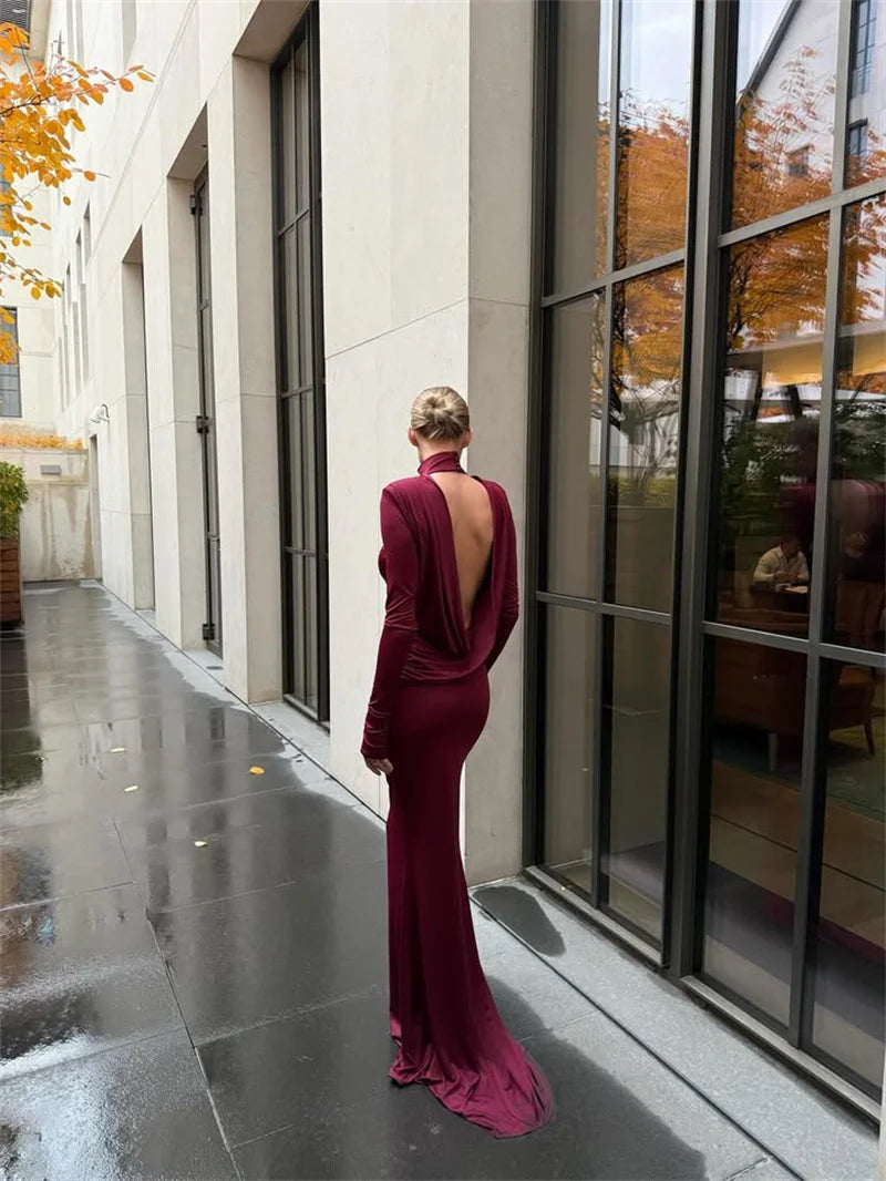 Elegant open back halter maxi dress - LARIAN