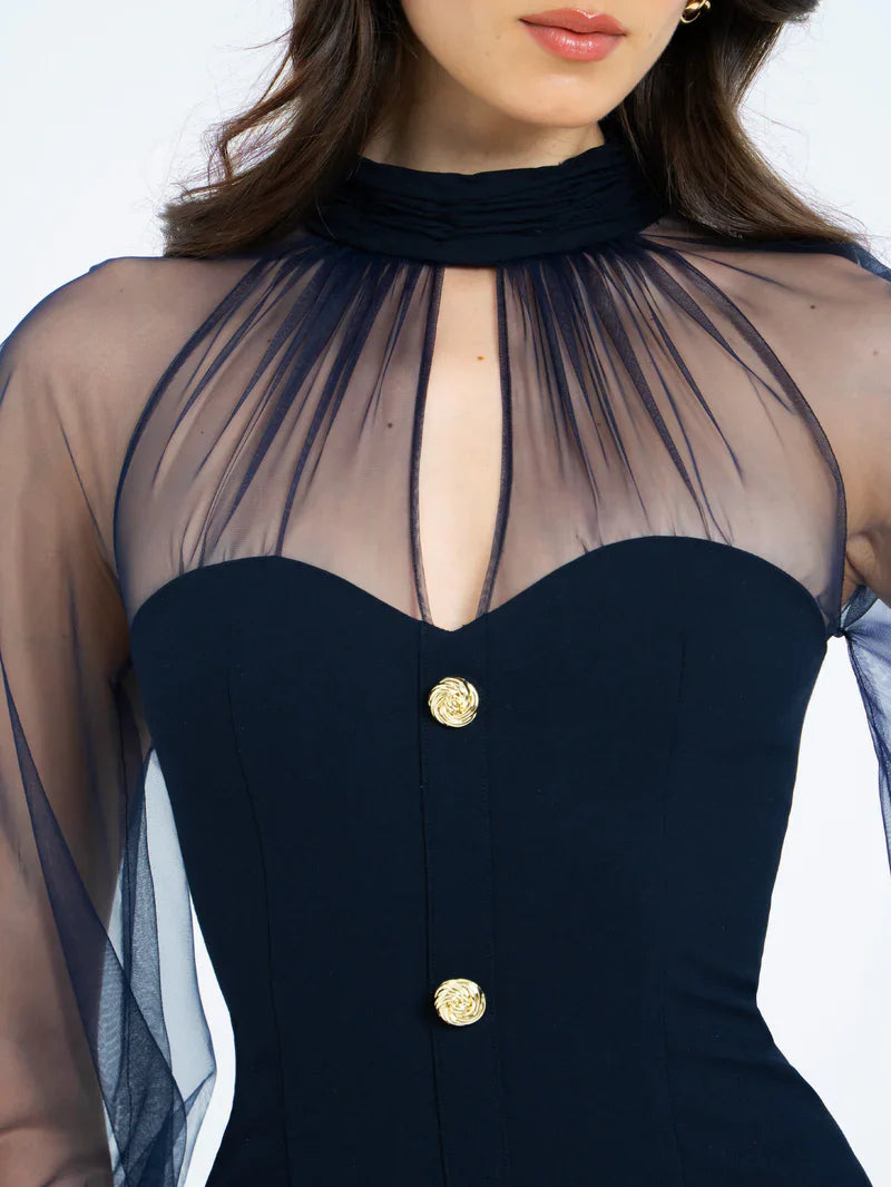 שמלת מיני צמודה בעיצוב מחויט שרוולי שיפון - דרווין