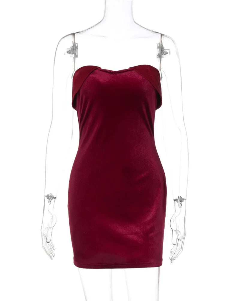 שמלת מיני סטרפלס קטיפה - דורין