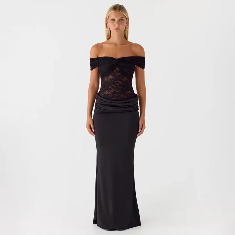 Off-the-shoulder maxi dress with lace design - LINI