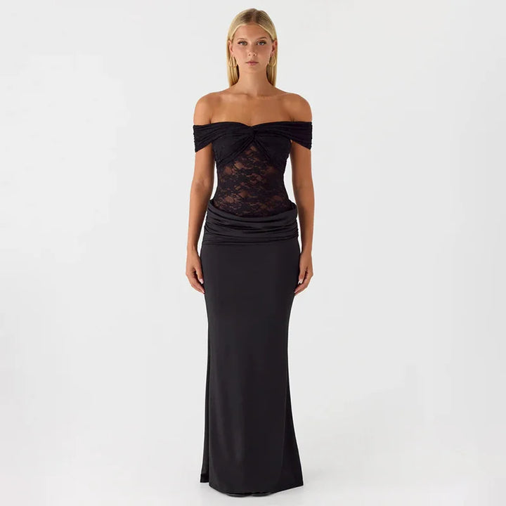 Off-the-shoulder maxi dress with lace design - LINI