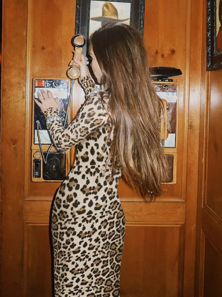 שמלת מקסי מנומרת צווארון גולף - מרלין