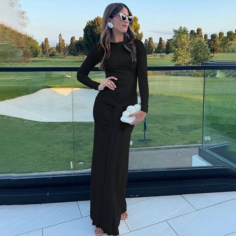 שמלת מקסי צנועה בעיצוב קשירה - מייפל