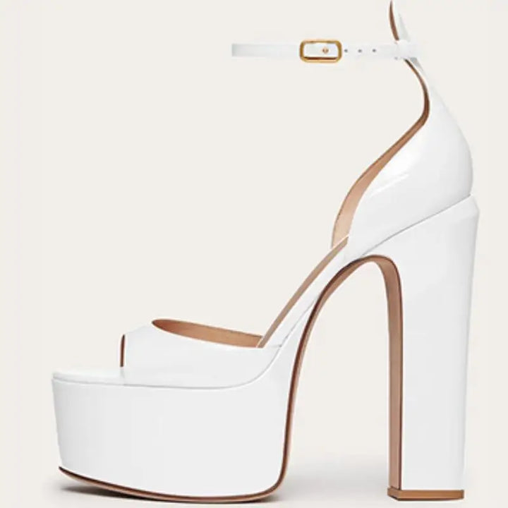 Shiny Faux Leather Platform Heel Sandals - Push