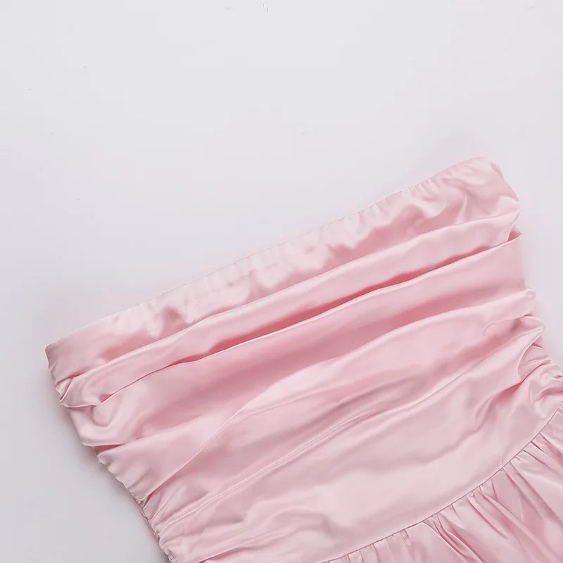 שמלת מיני סטרפלס סאטן בגזרת בלון - ג'ימי