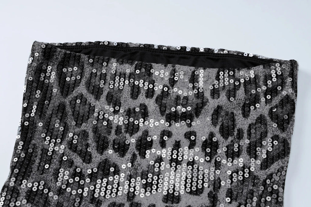 שמלת מיני סטרפלס פייטים מנומרת - Veronica