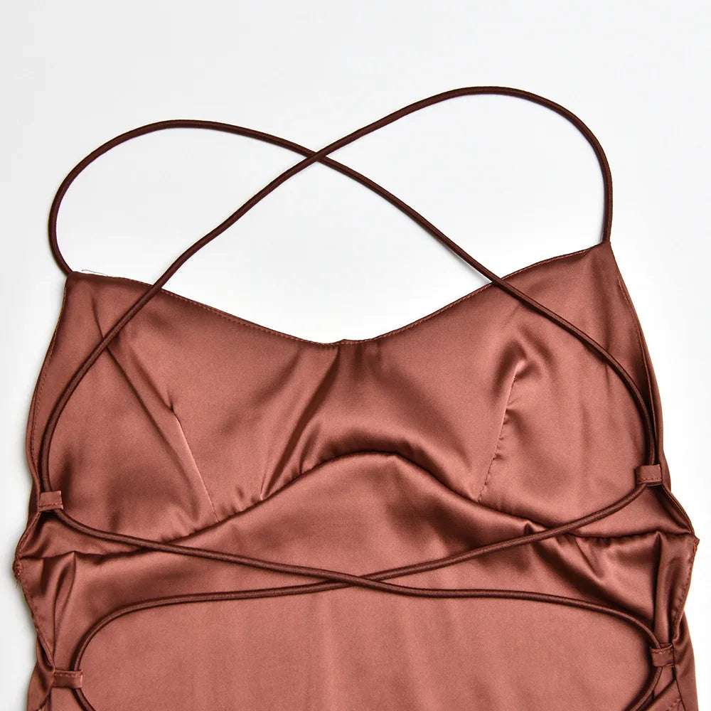 שמלת מקסי סאטן קשירות בגב - ג'ויה