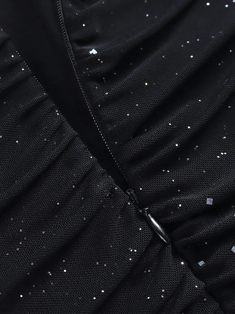 שמלת מיני נצנצים שרוולים בעיצוב רשת גב פתוח - סיסי