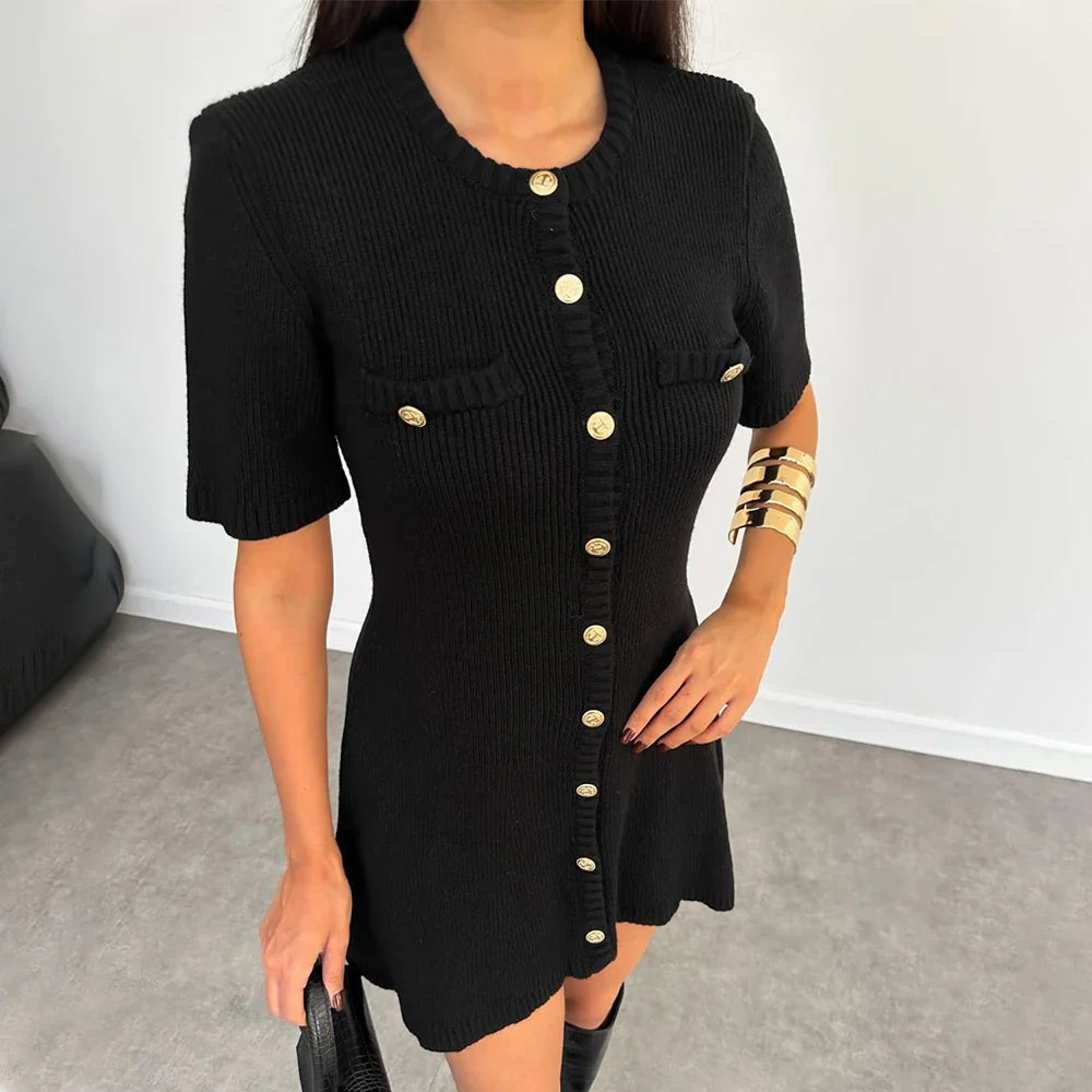 שמלת מיני סרוגה בעיטור כפתורים - Mary