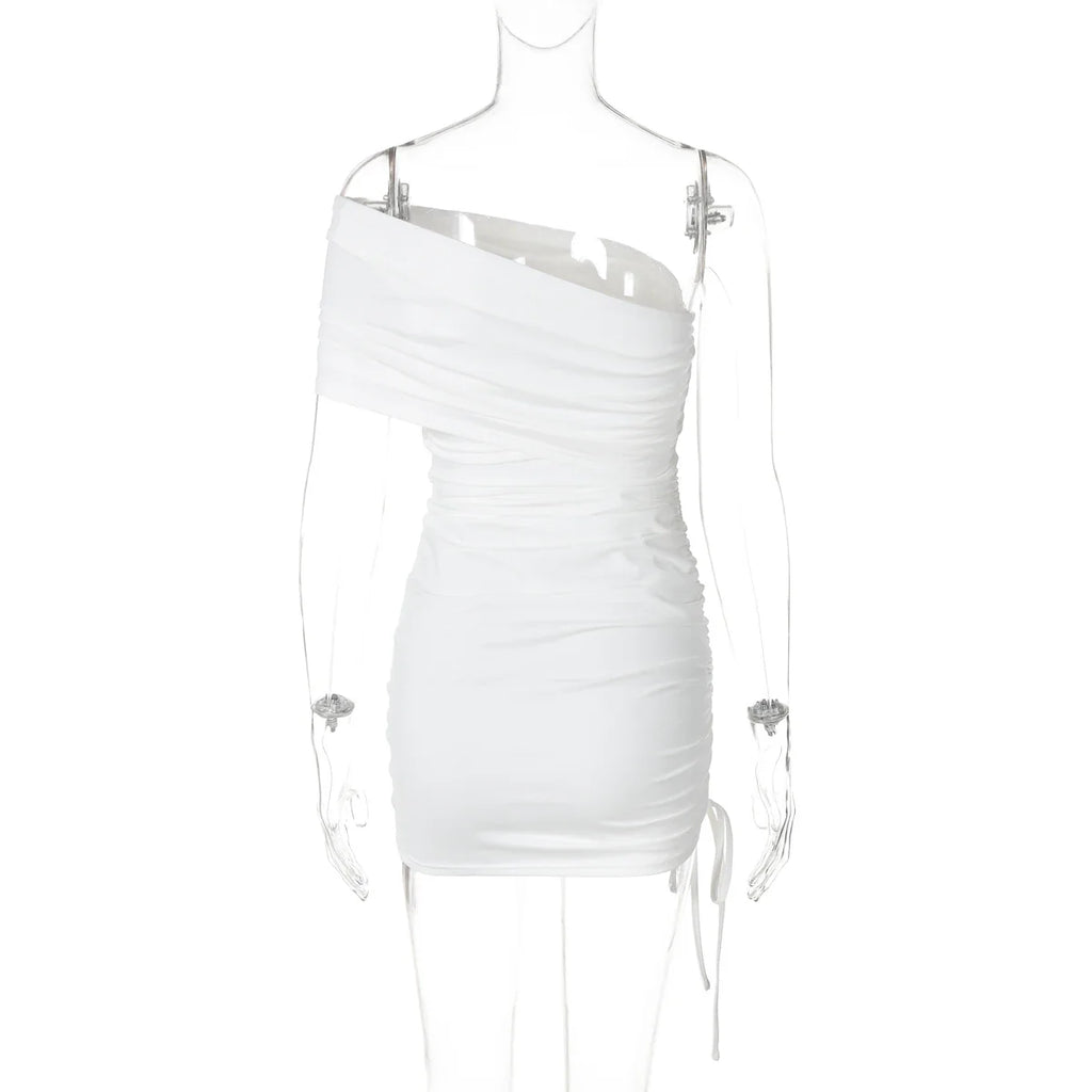 שמלת מיני צמודה כיווצים כתפייה אחת - PIXY